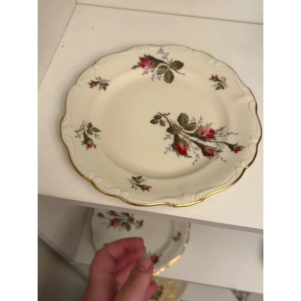 Rosenthal Selb Germany Pompadour V Pink Rose 6 Inch Plates Set of 3 Gold Trim